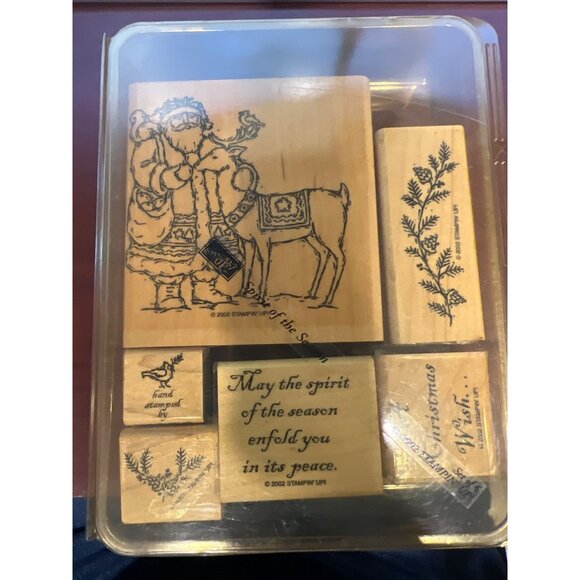 RARE & Vintage Stampin Up! Spirit of the Season Wood Mounted Rubber Stamp Set - Picture 3 of 3